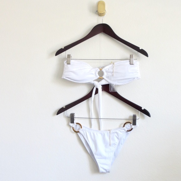 NEW! Kenny Flowers The Santorini Bikini Top and Bottom Gold Rings Set White SZ S - Picture 9 of 16